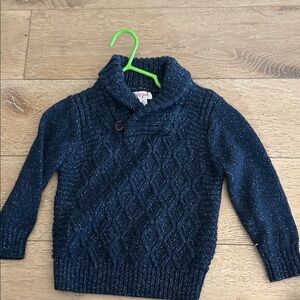 Navy Cable Knit Shawl Collar Sweater